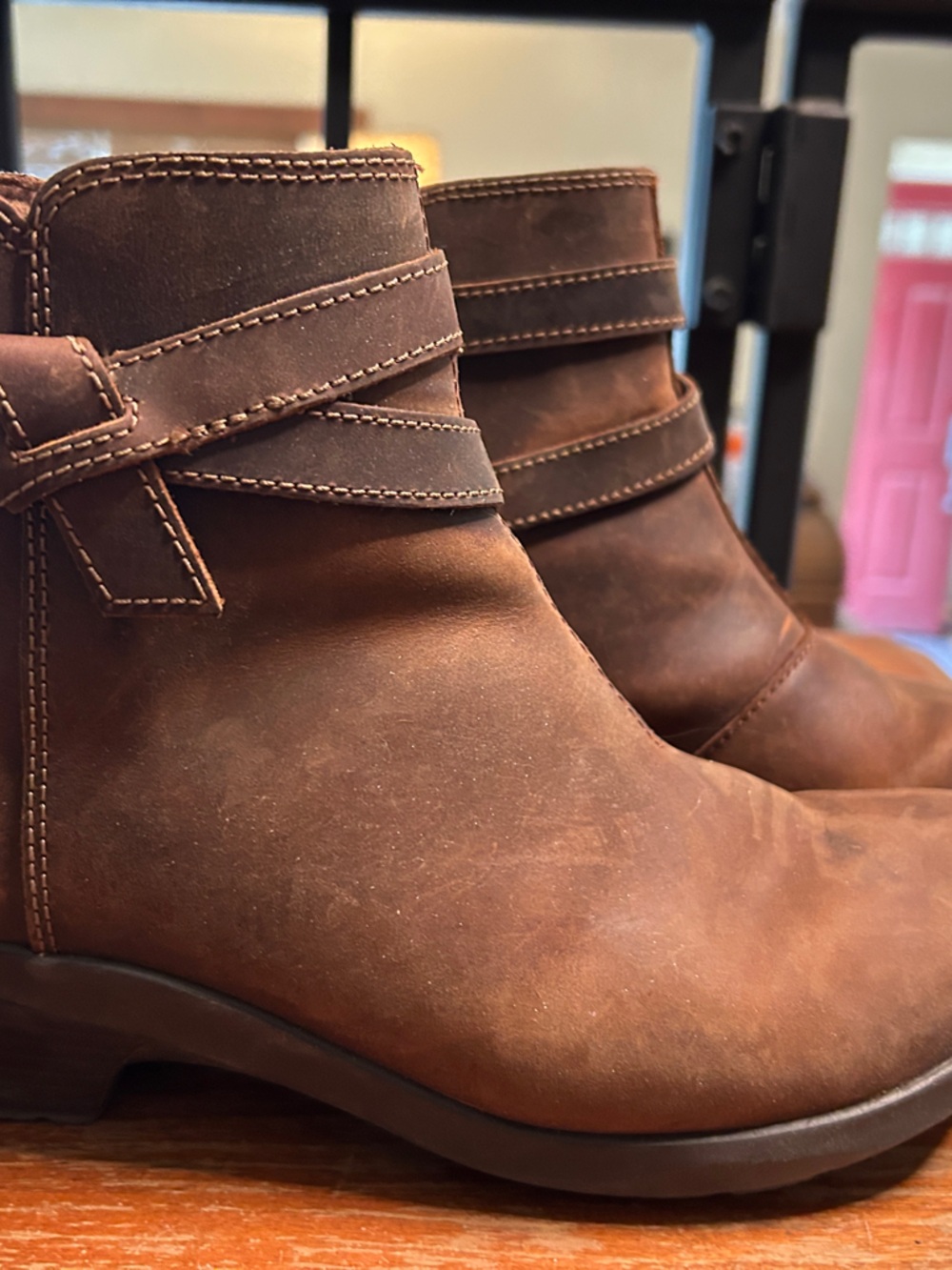 Clarks Brown Leather Ankle Booties with Strap Detail 9